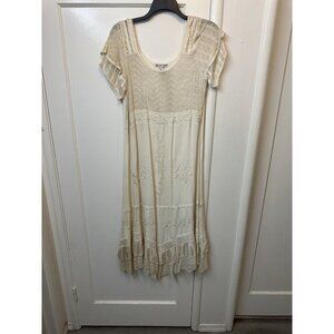 Cute Options Dress Womens L Ivory Short Sleeve Lace Boho Romantic Cottagecore